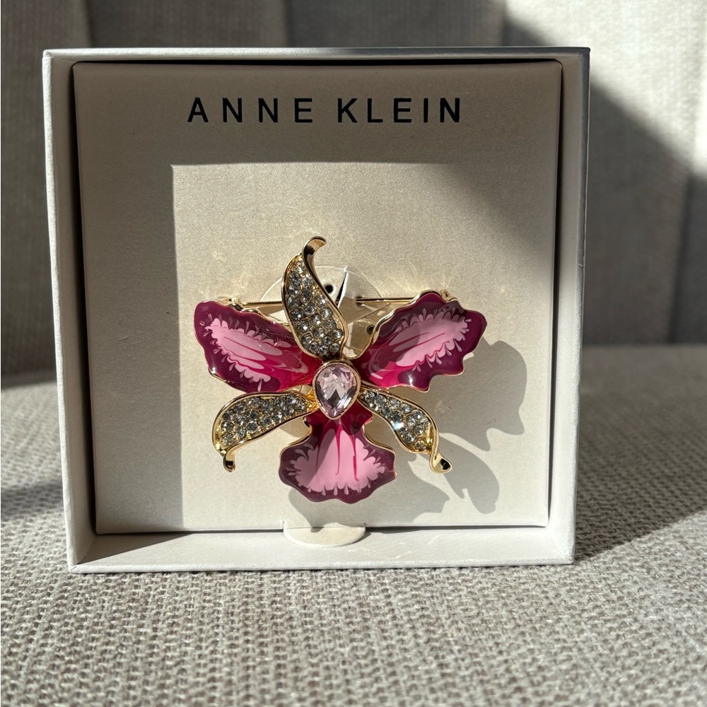 Anne Klein Pink and Gold Floral Brooch